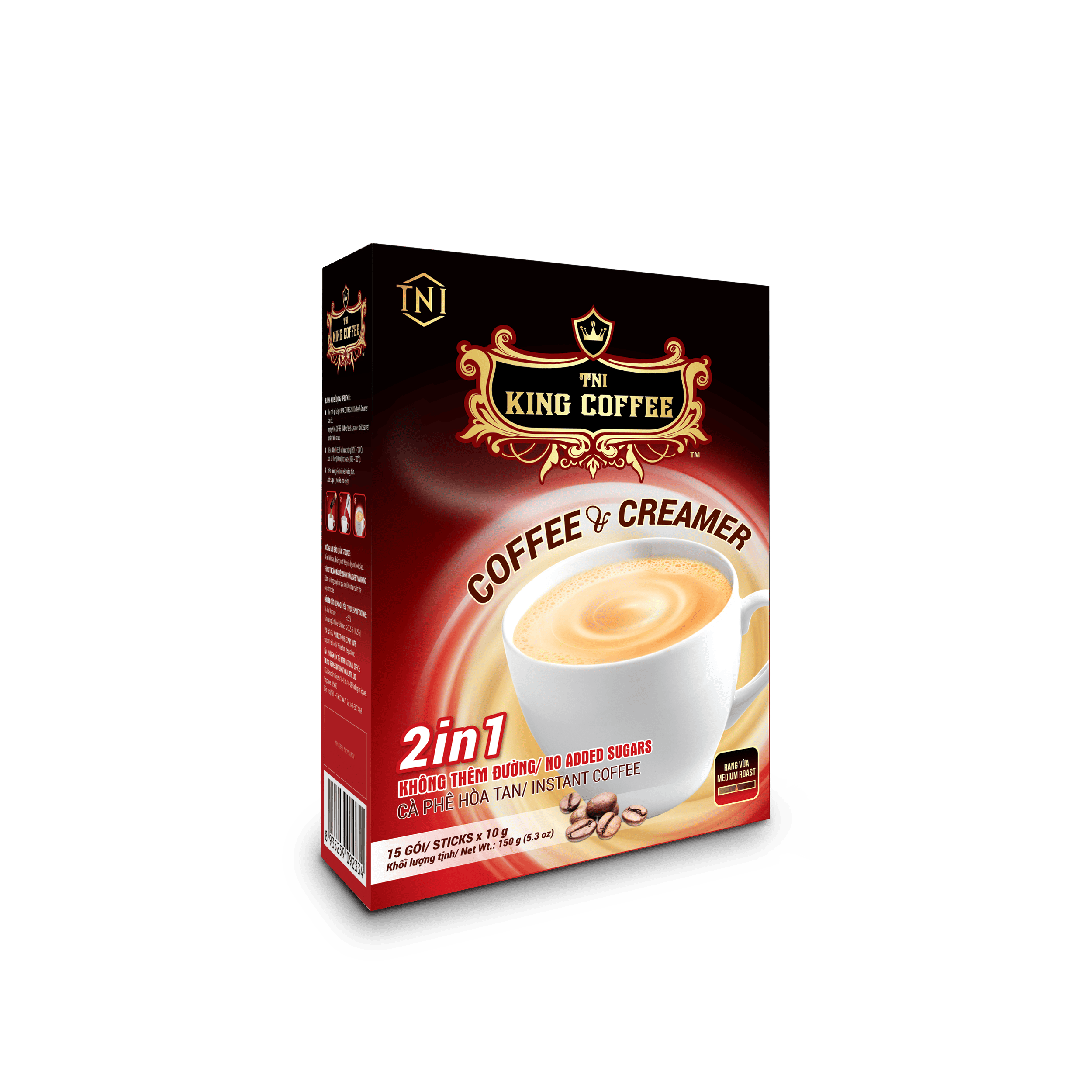 Cà Phê Hòa Tan 2IN1 Cà phê và bột kem không sữa KING COFFEE - Hộp 15 gói x 10g