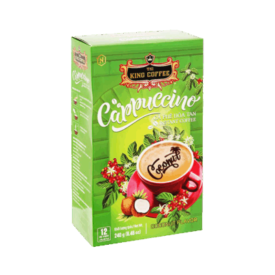 Cà Phê Hòa Tan Cappuccino KING COFFEE vị Dừa - Hộp 12 gói x 20g
