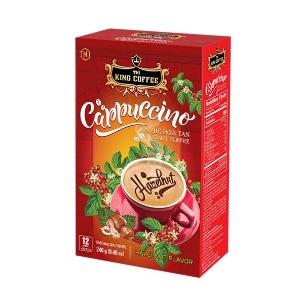 King-coffee-Cappuccino-Hazelnut-Box-12-sticks-x-20gr-EV-e1750045738993.jpg Cà Phê Hòa Tan Cappuccino KING COFFEE vị Hạt Dẻ - Hộp 12 gói x 20g